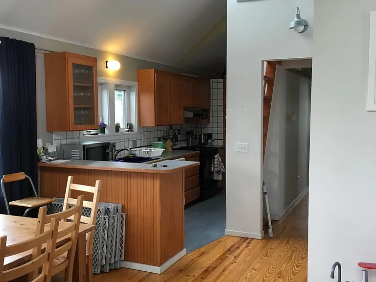 Living room looking into kitchen