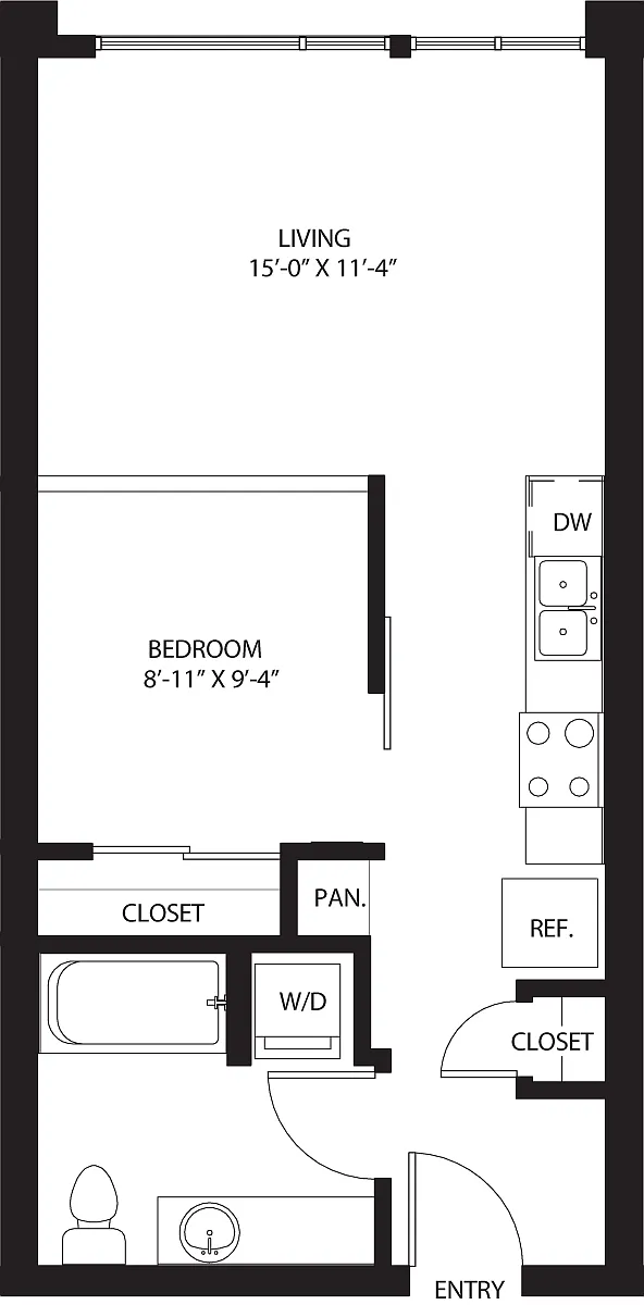 Floor plan One Bedroom O1-B
