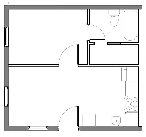 Floor plan 1 Bed - Back Building