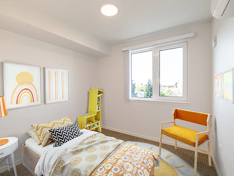Playful and welcoming kids' room.