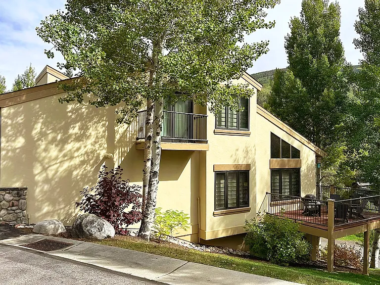 Exterior view of townhouse and deck
