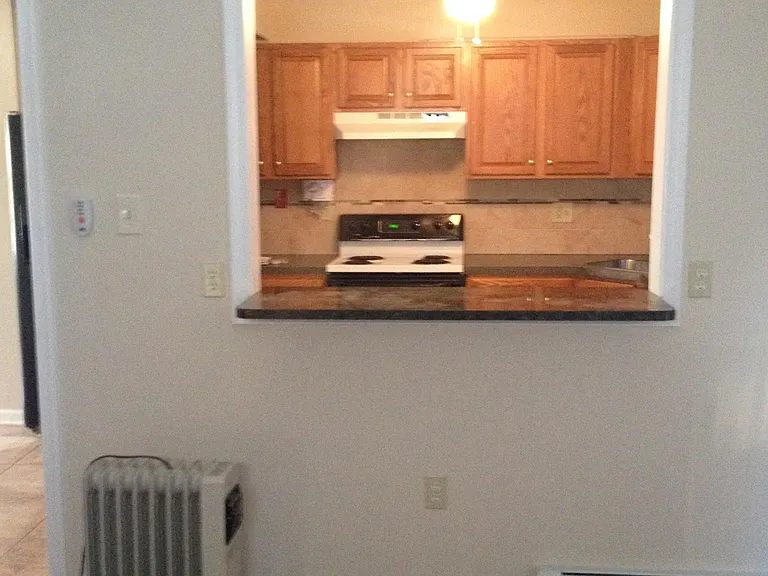 Den view of kitchen via pass-thru Bar