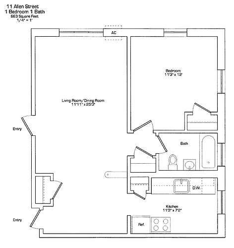Floor plan 1 Bed 1 Bath 650sf
