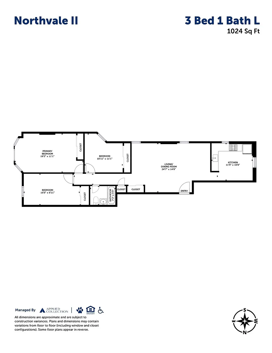 Floor plan 3 Bed 1 Bath L