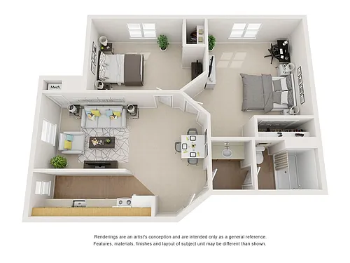 Floor plan Furnished Two Bedroom Long Term 8 Months or More