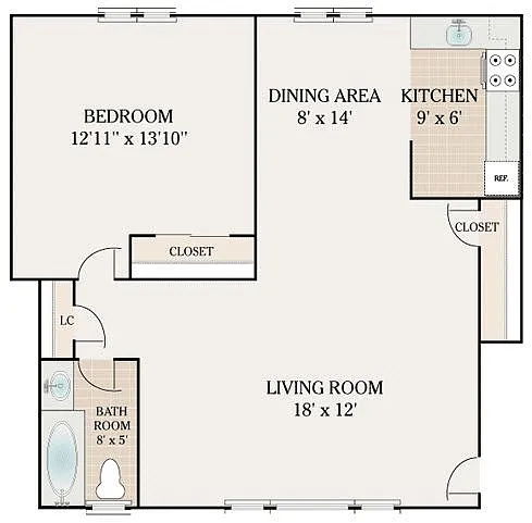 Floor plan 1 Bedroom 1 Bathroom