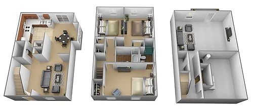 Floor plan 3 Bedroom 2 Full 2 Half Bath Townhome