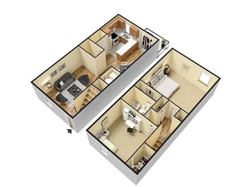 Floor plan 2 Bed 1.5 Bath Renovated No W/D Connection