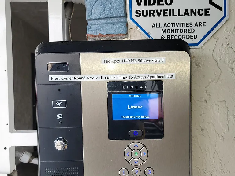 Secured entrances with remote unlock and intercom.