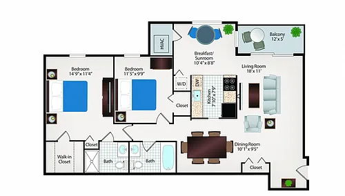 Floor plan 2 Bed 2 Bath