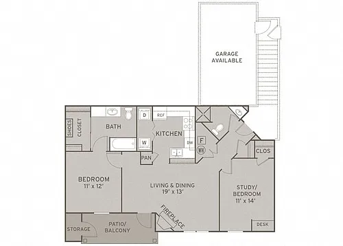 Floor plan 2 Bedroom Fireplace - Renovated