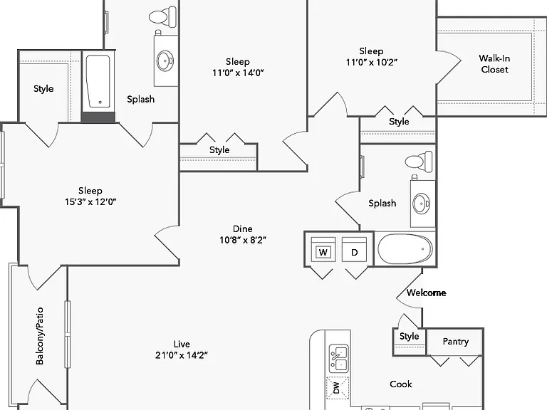 Concord 3 Bed x 2 Bath Floorplan Concord 3 Bed x 2 Bath Floorplan