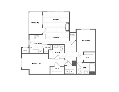 Floor plan 2 Bed/2 Bath-B2