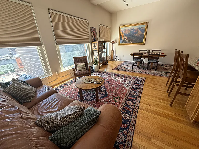 Solid oak and leather Craftsman-style furnishings.