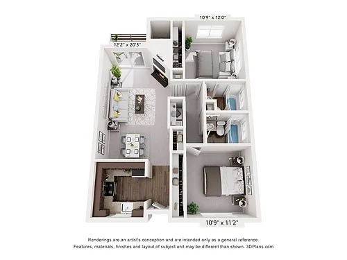 Floor plan Two Bedroom Two Bathroom 50%