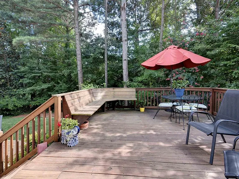 back deck, private backyard