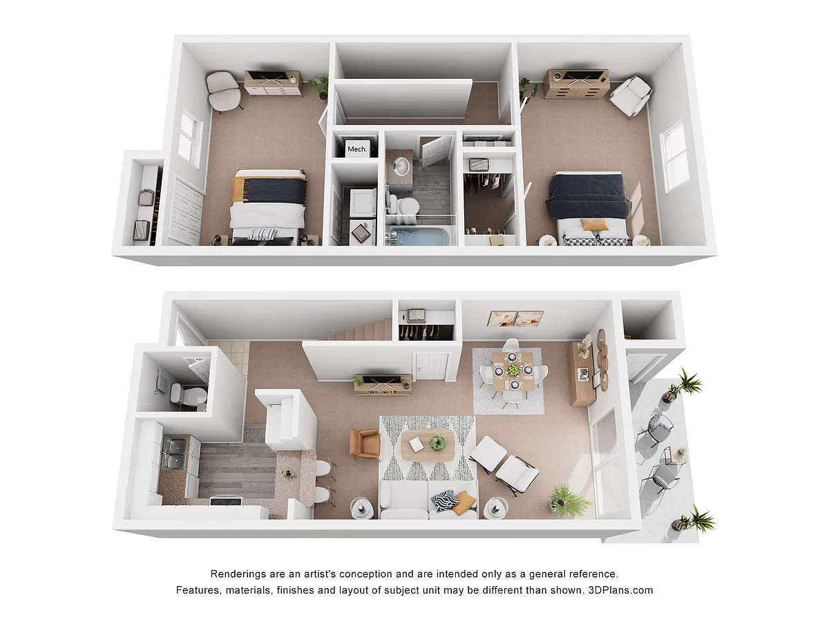 Floor plan 2x1.5 TH 1164 SQ FT