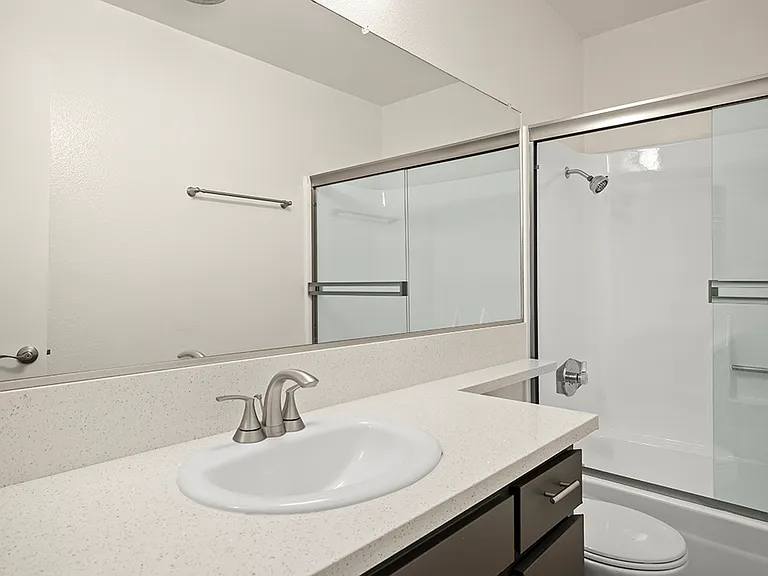 Modern styled bathroom with shower and tub.