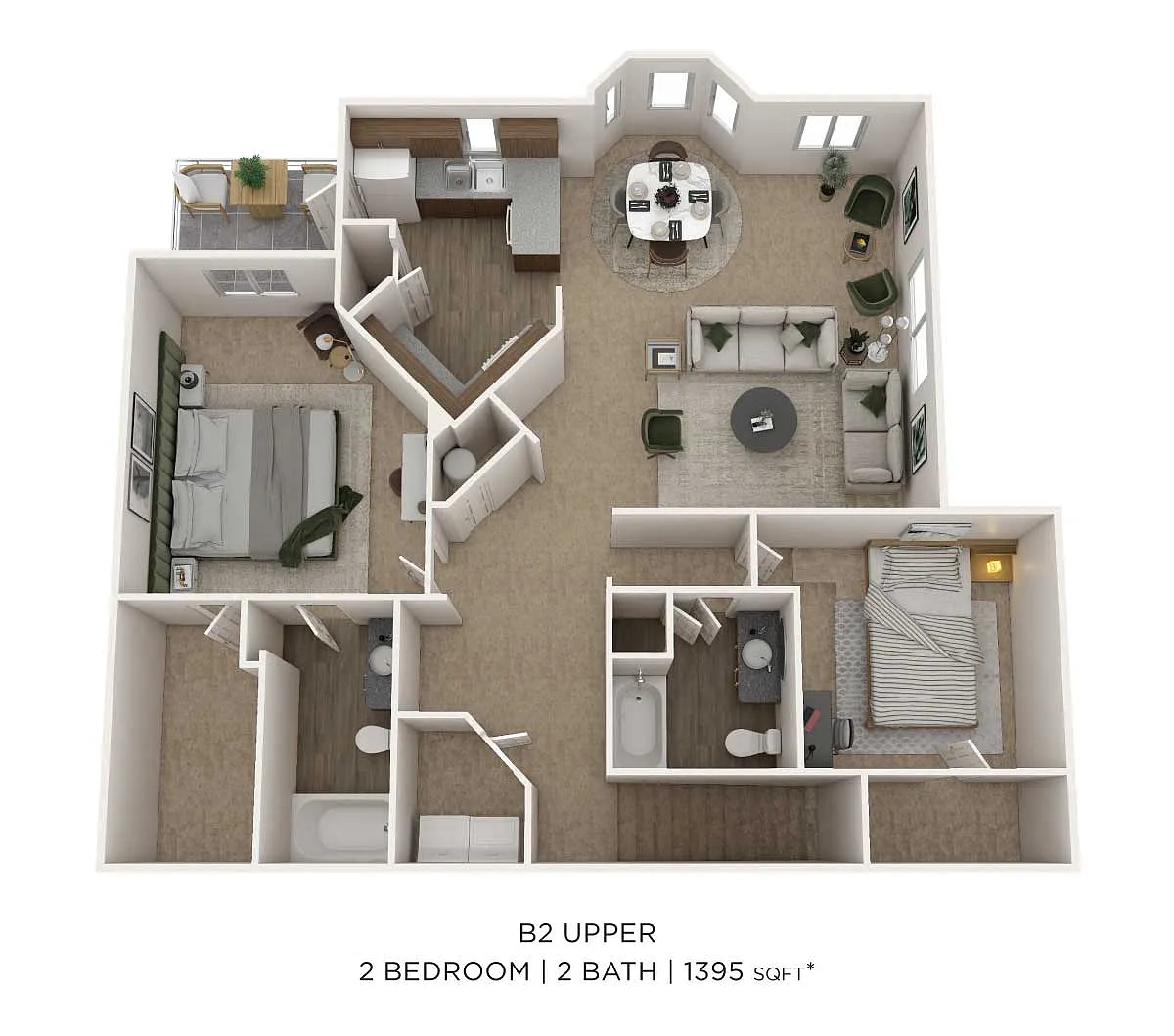 Floor plan Two Bedroom 2 Bath- Upper level 1395sqft