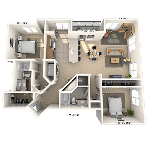 Floor plan Traditional 2x2 1268-1389 SF