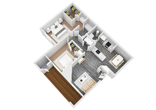 Floor plan Two Bedroom/One Bathroom - 937 Sq. Ft.
