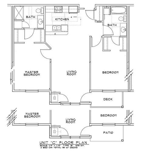 Floor plan 2 Bed 2 Bath | 1018sf