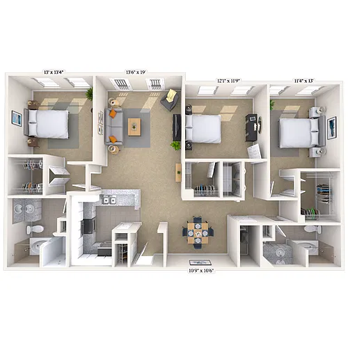 Floor plan Traditional 3x2 1468-1520 SF