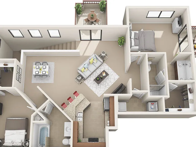 Bedford Floorplan - 2 bed, 2 bath upstairs