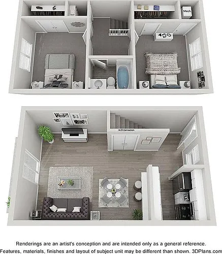 Floor plan 2 bed Townhome - Renovated