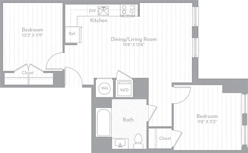 Floor plan 2 Bed/1 Bath JR-BM02