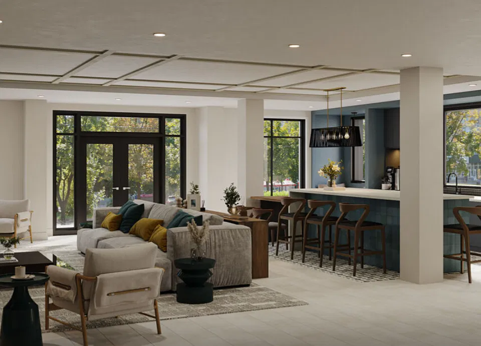 Resident clubhouse lobby at The Elmwood