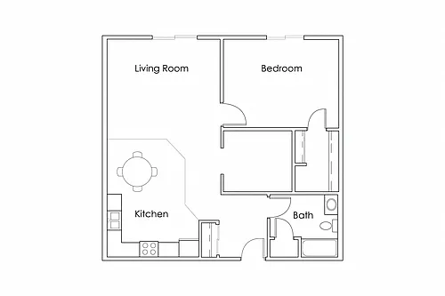 Floor plan 1 Bedroom 1 Bathroom 880 - K
