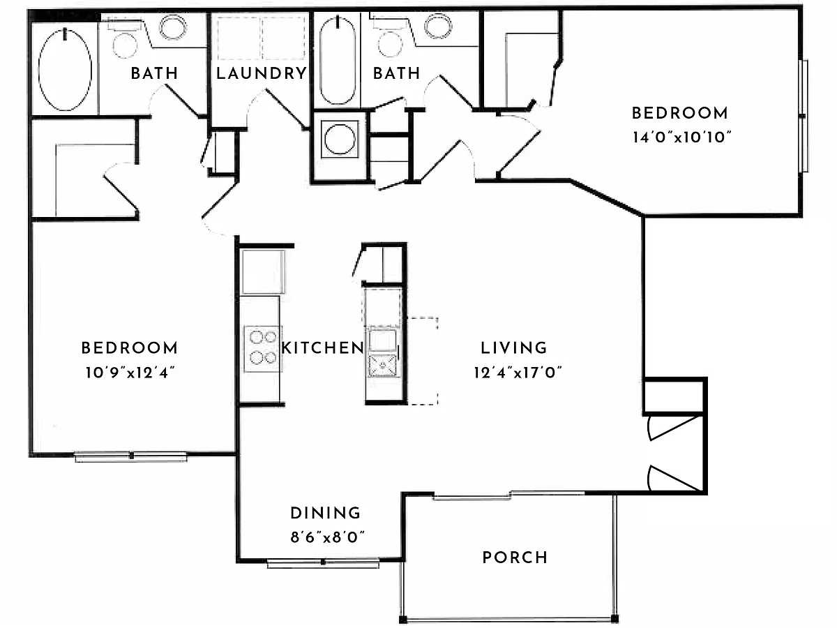 Floor plan 2BR 2BA (1150sf)