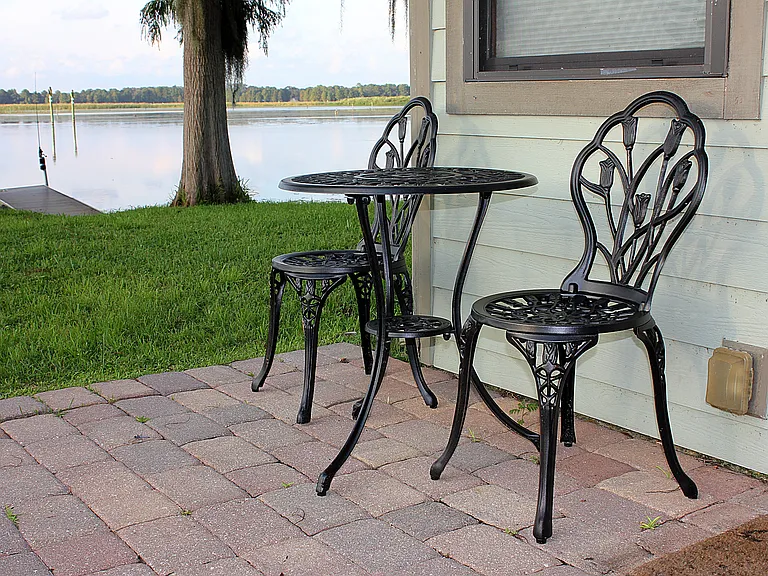 Front patio for relaxing by the water