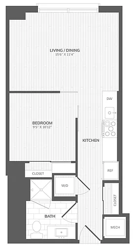 Floor plan 1 Bed/1 Bath A West