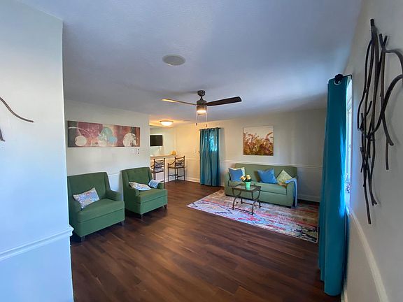 The front room is designed with happy colors.