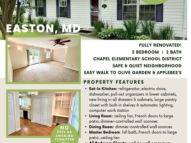 Refurbished 3 bed 2 baths / Chapel School District / Easy access to Rte 50 and Downtown / Walking distance to several restaurants, etc.