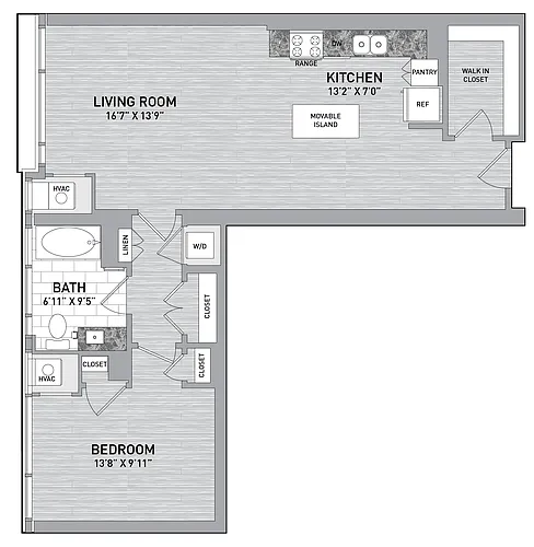 Floor plan 32 stack - 1 Bed 1 Bath-A20