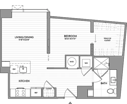 Floor plan Jr-1-Bed-1-Bath-A13