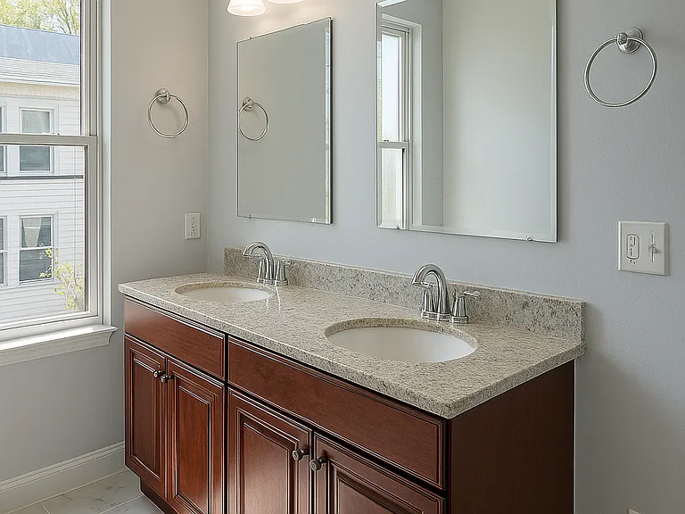 Remodeled master bath with dual vanity