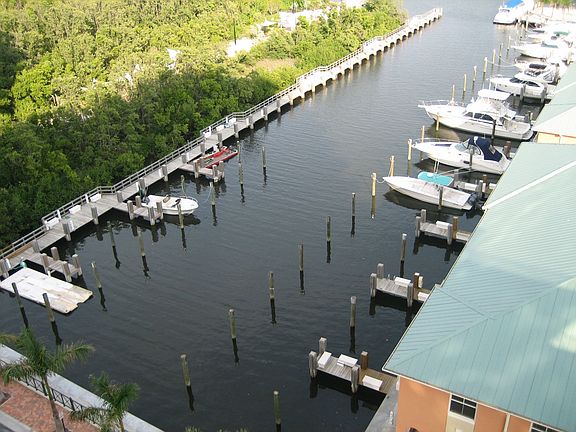 Boat slips directly below balcony