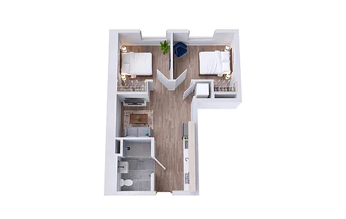 Floor plan 2B.1 - 1 Bedroom + Den