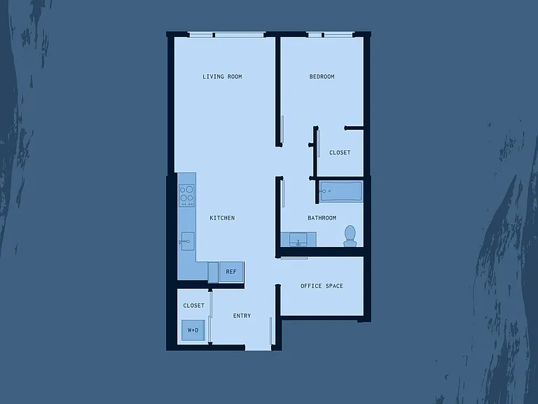 One-Bedroom, One-Bathroom with den floor plan rendering at Walden One-Bedroom, One-Bathroom with den floor plan rendering at Walden