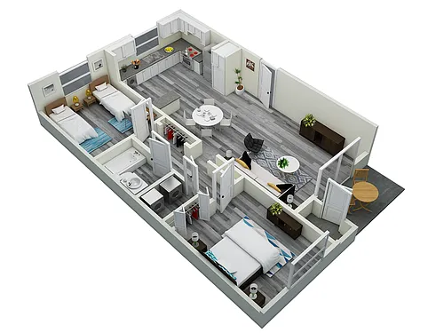 Floor plan Two Bed - One Bath
