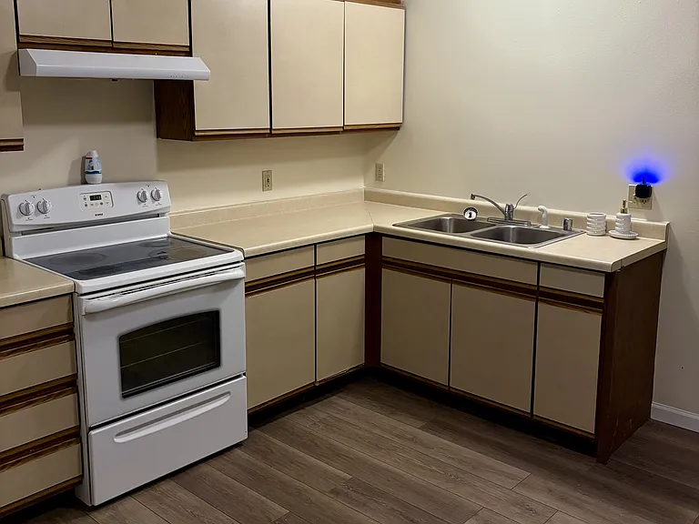 Spacious kitchen and dining area.