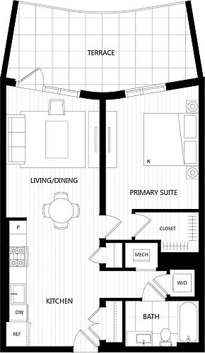 Floor plan 1 Bed/1 Bath-D6