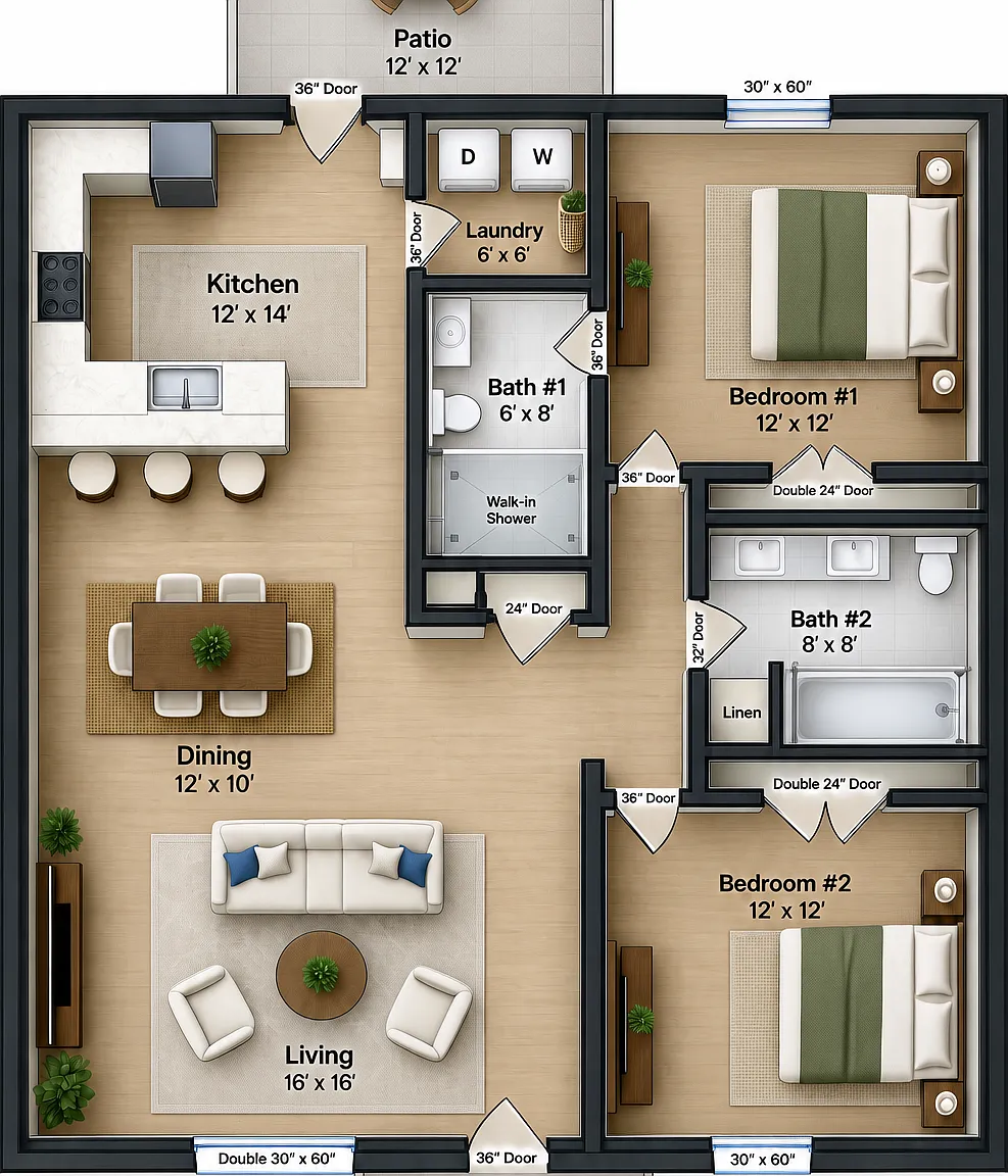 2 bed, 2.0 bath, 980 sqft, $1,500 — Photo 3