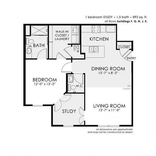 Floor plan 1 Bedroom Study