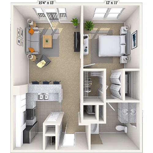Floor plan Traditional 1x1 667-952 SF