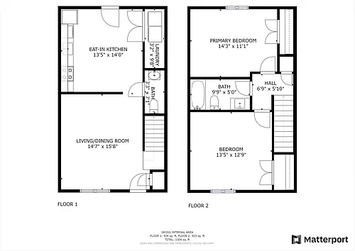 Floor plan 2 Bedroom Townhome